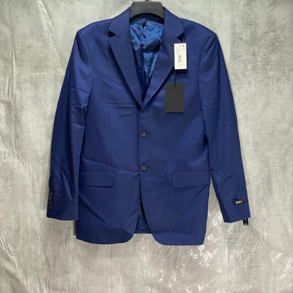 DKNY Solid Blue Modern-Fit Two-Button Notched Lapel Lined Regular Suit Jacket